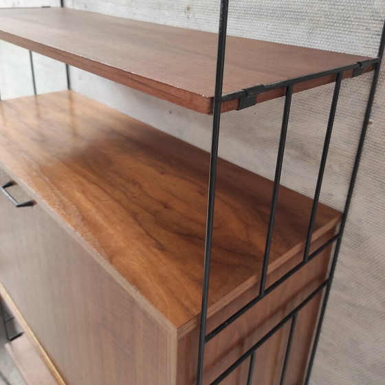 Image 1 of Vintage shelf in black lacquered metal and teak, 1960