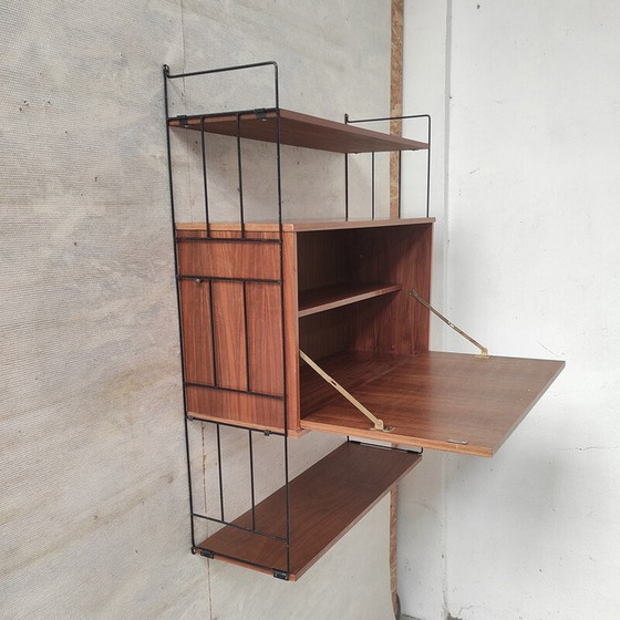 Image 1 of Vintage shelf in black lacquered metal and teak, 1960
