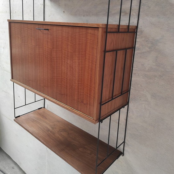 Image 1 of Vintage shelf in black lacquered metal and teak, 1960