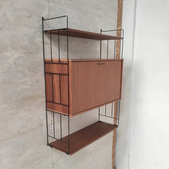 Image 1 of Vintage shelf in black lacquered metal and teak, 1960