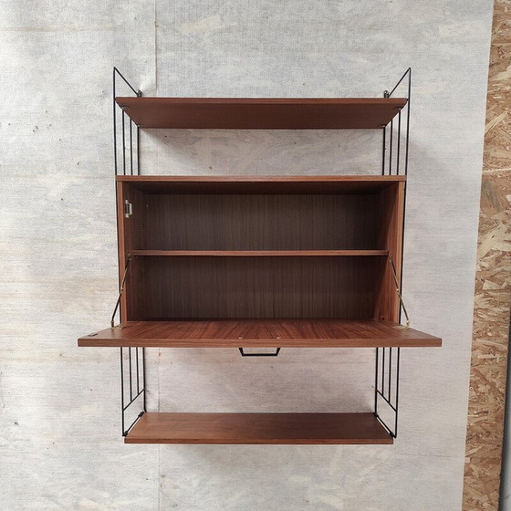 Image 1 of Vintage shelf in black lacquered metal and teak, 1960
