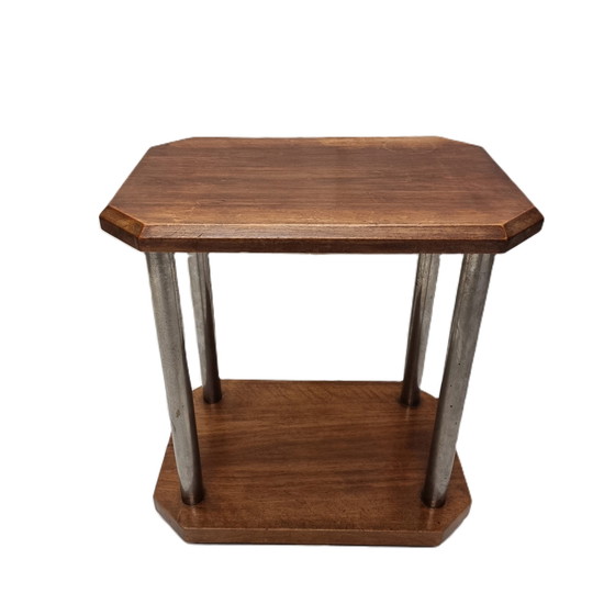 Image 1 of French Walnut And Chrome Art Deco Side Table, 1930s