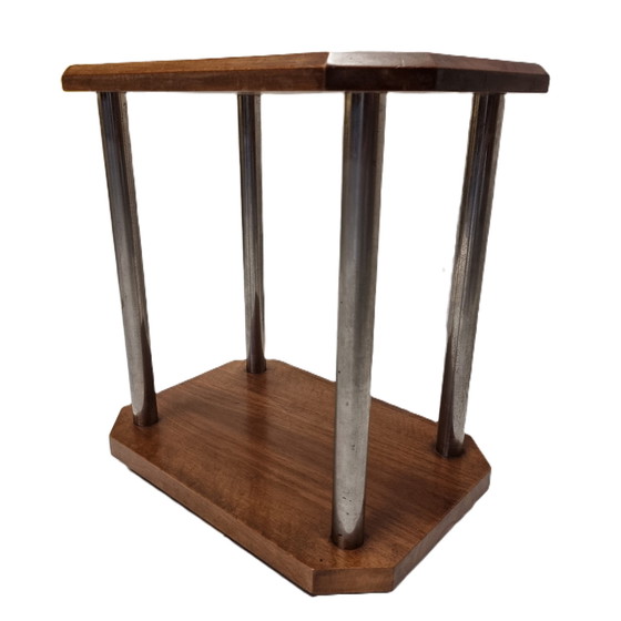 Image 1 of French Walnut And Chrome Art Deco Side Table, 1930s