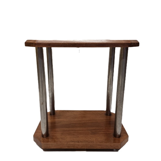 Image 1 of French Walnut And Chrome Art Deco Side Table, 1930s