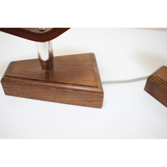 Image 1 of Pair of vintage wood and glass table lamps by Dřevo Humpolec, Czechoslovakia 1940