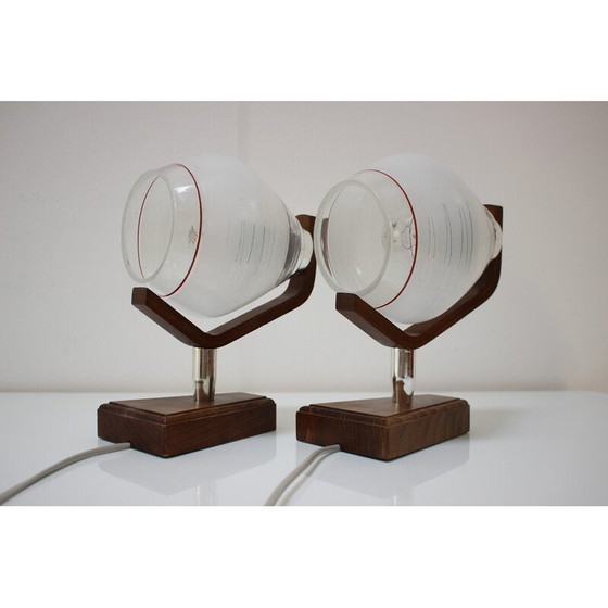 Image 1 of Pair of vintage wood and glass table lamps by Dřevo Humpolec, Czechoslovakia 1940