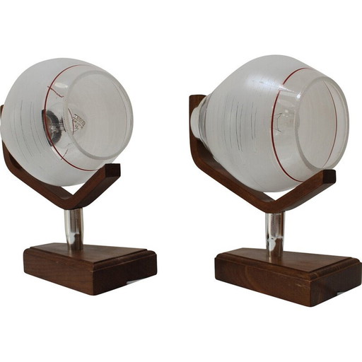 Pair of vintage wood and glass table lamps by Dřevo Humpolec, Czechoslovakia 1940