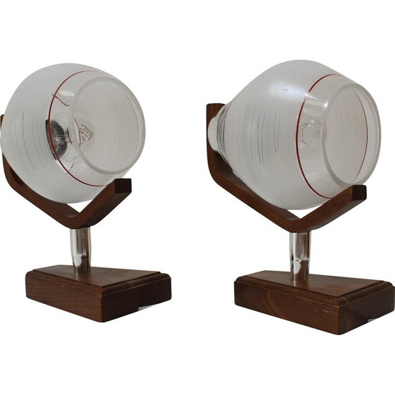 Image 1 of Pair of vintage wood and glass table lamps by Dřevo Humpolec, Czechoslovakia 1940