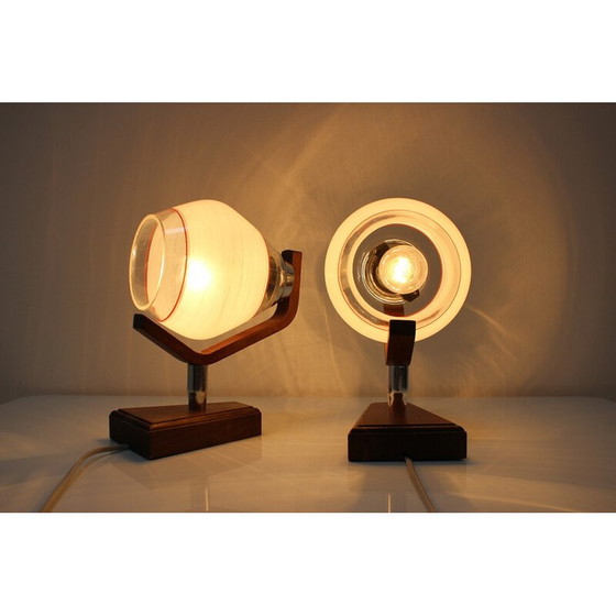 Image 1 of Pair of vintage wood and glass table lamps by Dřevo Humpolec, Czechoslovakia 1940