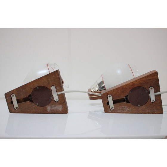 Image 1 of Pair of vintage wood and glass table lamps by Dřevo Humpolec, Czechoslovakia 1940