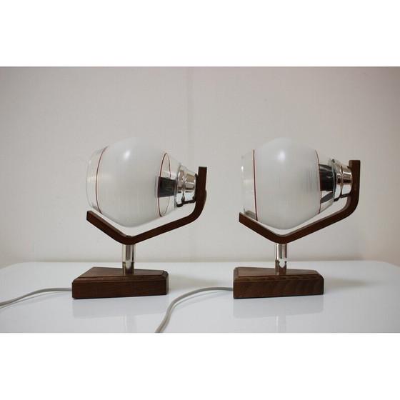 Image 1 of Pair of vintage wood and glass table lamps by Dřevo Humpolec, Czechoslovakia 1940