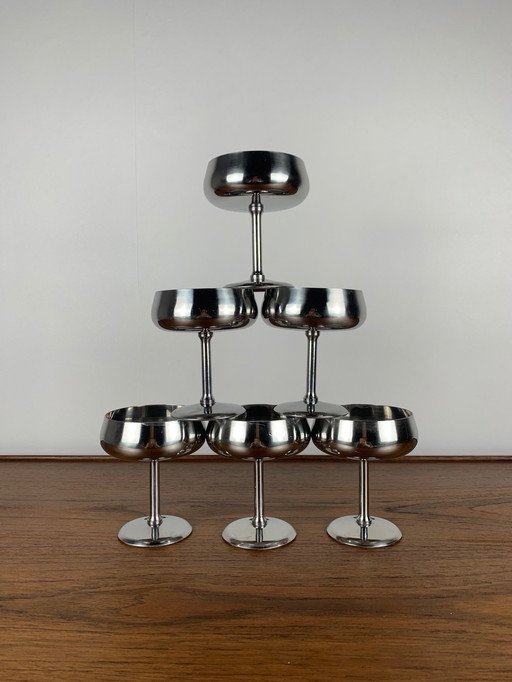 Set Of 6 High-Rimmed Stainless Steel Dessert Bowls