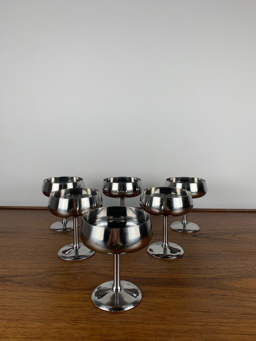 Set Of 6 High-Rimmed Stainless Steel Dessert Bowls