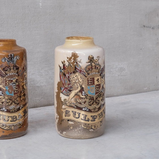 Image 1 of Pair of vintage English glass Apothecary pots