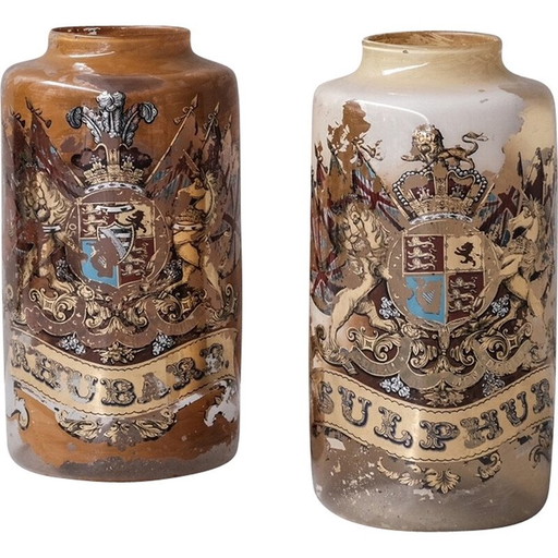 Par de tarros de boticario de cristal inglés vintage