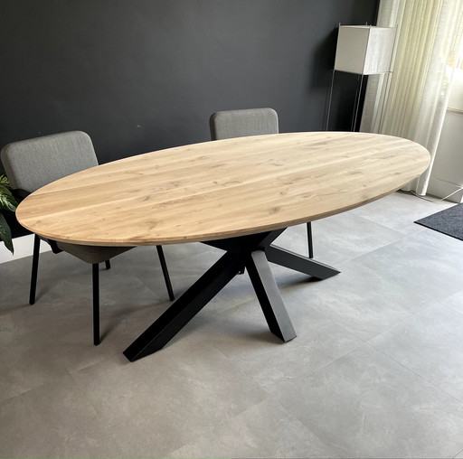 New Oak Tables Oval 220X110 Rejuvenated - Solid Oak - With Matrix Leg