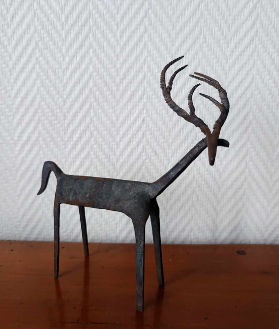 Image 1 of 2 X Metal Deer Candleholders Brutalist Style