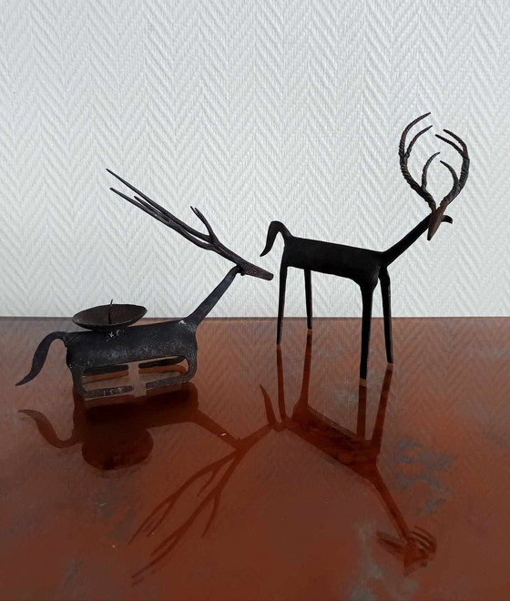 Image 1 of 2 X Metal Deer Candleholders Brutalist Style