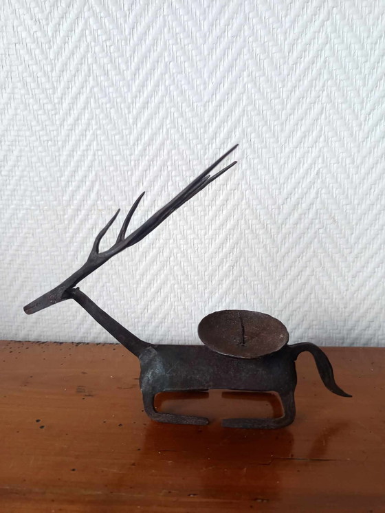 Image 1 of 2 X Metal Deer Candleholders Brutalist Style