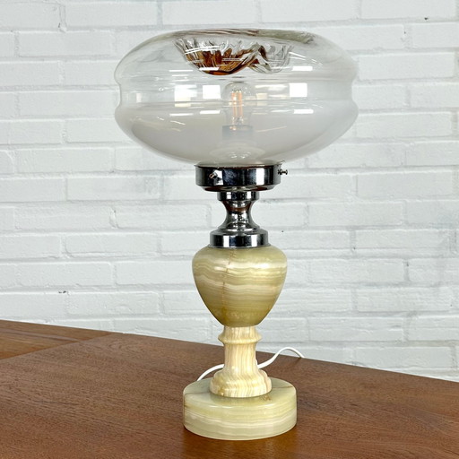 Italian table lamp with pakistan onyx and murano glass