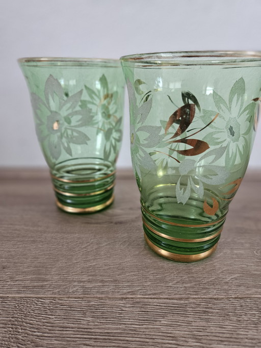 2 bicchieri verdi vintage antichi Braine Le Comte