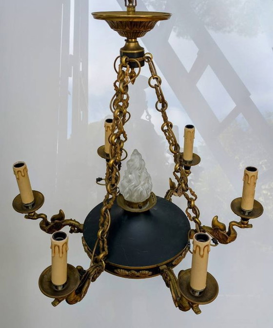 Image 1 of Lucien Gau Empire Crystal and Bronze Chandelier