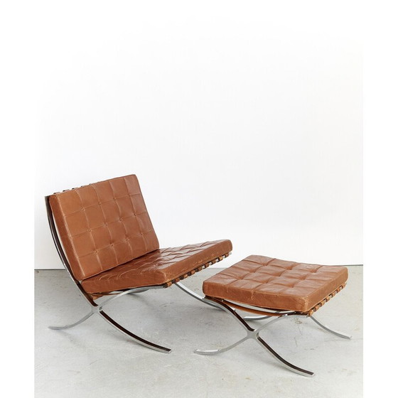 Image 1 of Vintage Mr90 Barcelona armchair and ottoman by Ludwig Mies van der Rohe for Knoll International