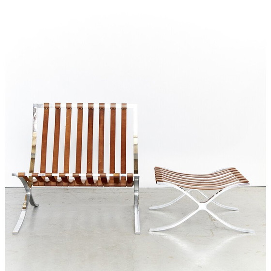 Image 1 of Vintage Mr90 Barcelona armchair and ottoman by Ludwig Mies van der Rohe for Knoll International