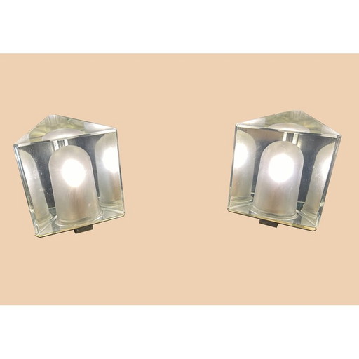 Pair of vintage triangle lamps in polished brass by Alessandro Mendini, 1970