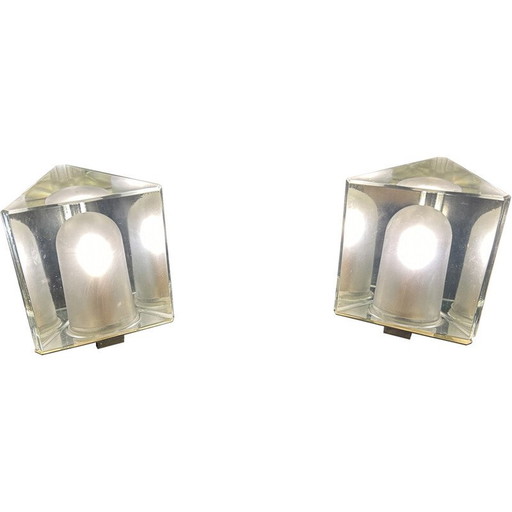 Pair of vintage triangle lamps in polished brass by Alessandro Mendini, 1970