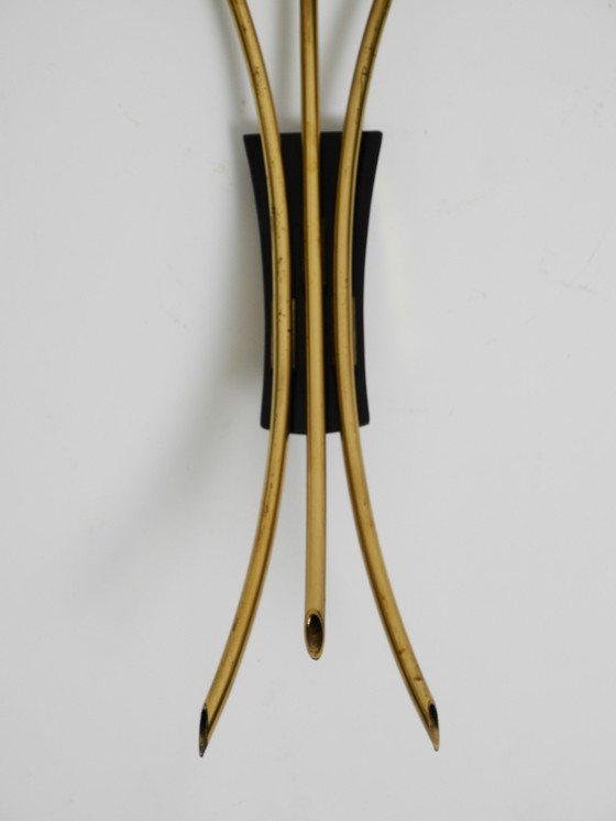 Image 1 of Two Beautiful Large Mid Century Modern Brass 3-Light Cone Wall Lamps