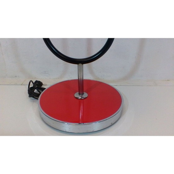 Image 1 of Lampada da terra rossa vintage in legno, metallo e cromo di Jindřich Halabala, 1930