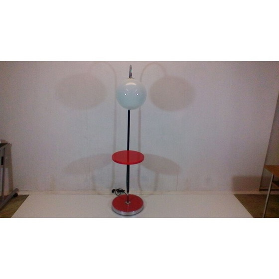 Image 1 of Lampada da terra rossa vintage in legno, metallo e cromo di Jindřich Halabala, 1930