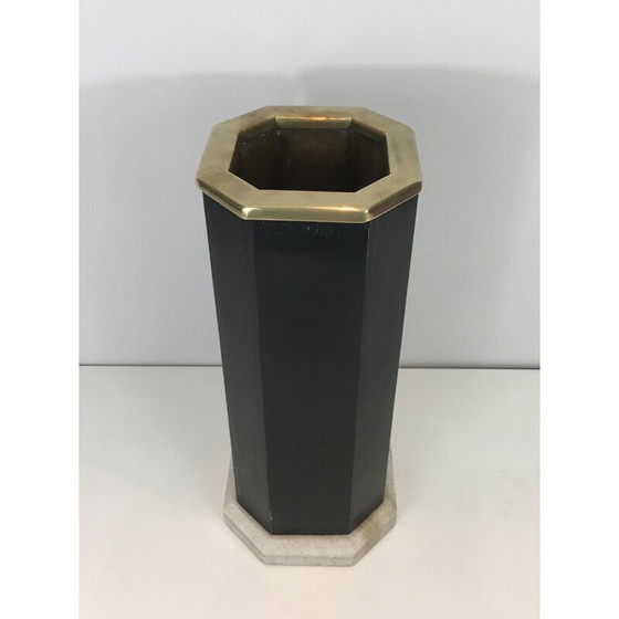 Image 1 of Portaombrelli vintage in legno annerito, ottone e marmo, 1950