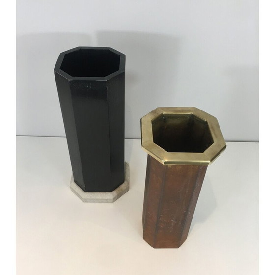 Image 1 of Portaombrelli vintage in legno annerito, ottone e marmo, 1950