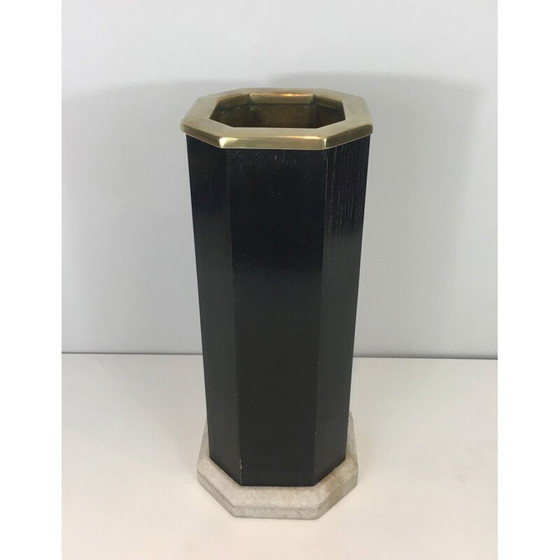 Image 1 of Portaombrelli vintage in legno annerito, ottone e marmo, 1950
