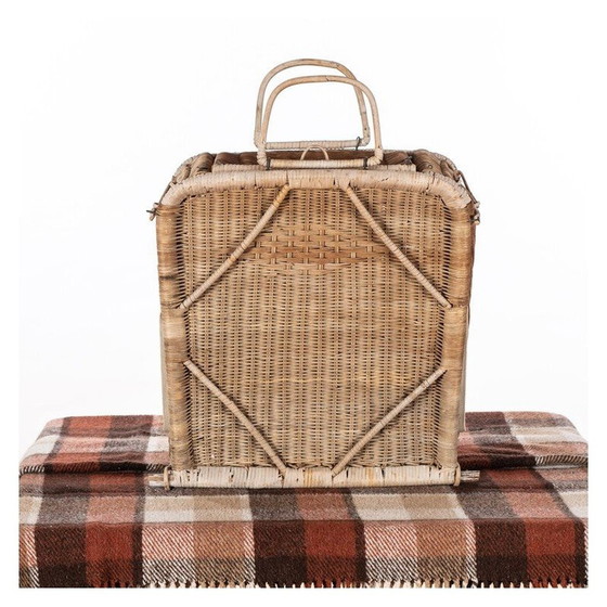 Image 1 of Vintage wicker picnic basket and seat, 1950s