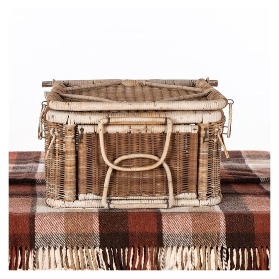 Image 1 of Vintage wicker picnic basket and seat, 1950s