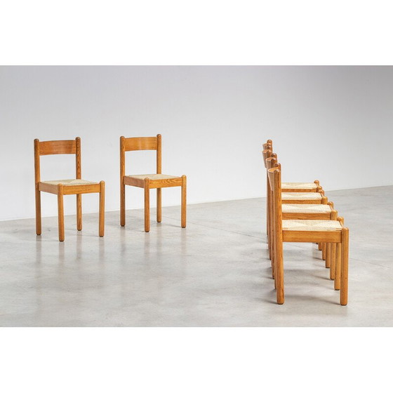 Image 1 of Set of 6 vintage oak chalet chairs, France 1970