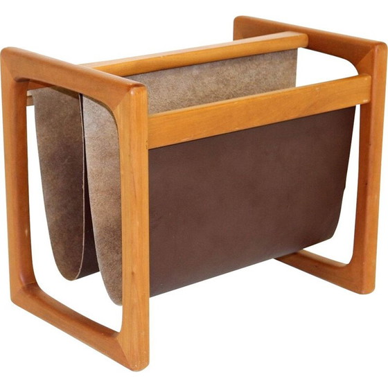 Image 1 of Vintage leather magazine rack by Aksel Kjersgaard, Denmark 1960