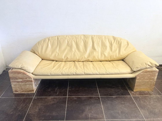 Image 1 of Three-seater sofa travertine leather design Burkhard Vogtherr For Hain&Thome 80s