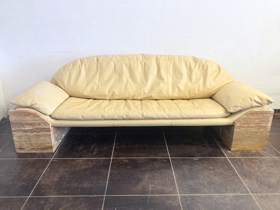 Image 1 of Three-seater sofa travertine leather design Burkhard Vogtherr For Hain&Thome 80s