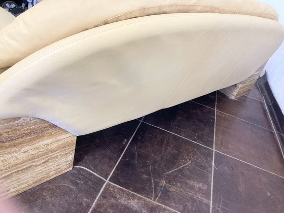 Image 1 of Three-seater sofa travertine leather design Burkhard Vogtherr For Hain&Thome 80s