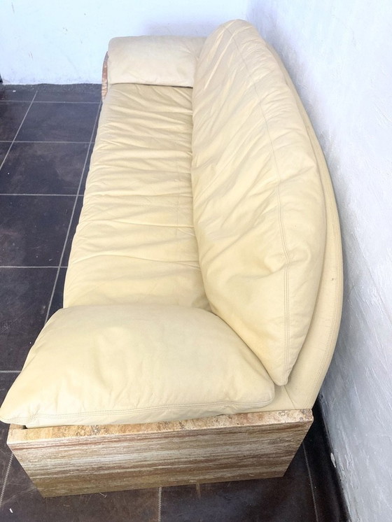 Image 1 of Three-seater sofa travertine leather design Burkhard Vogtherr For Hain&Thome 80s