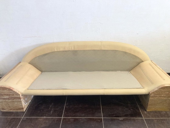 Image 1 of Three-seater sofa travertine leather design Burkhard Vogtherr For Hain&Thome 80s