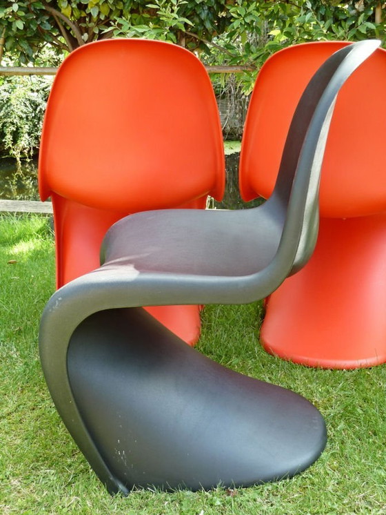 Image 1 of 4x Vitra Panton Chairs Verner Panton Red & Black