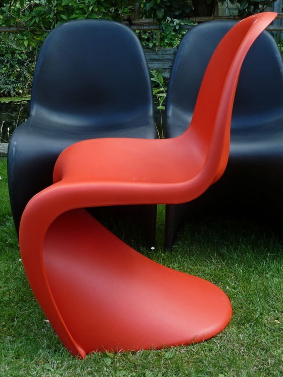 Image 1 of 4x Vitra Panton Chairs Verner Panton Red & Black