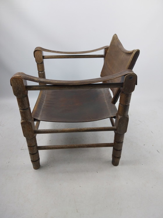 Image 1 of 1 x chaise safari en cuir marron Scandinave des années 1960
