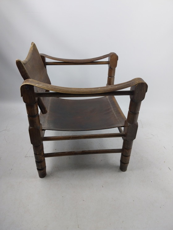 Image 1 of 1 x chaise safari en cuir marron Scandinave des années 1960