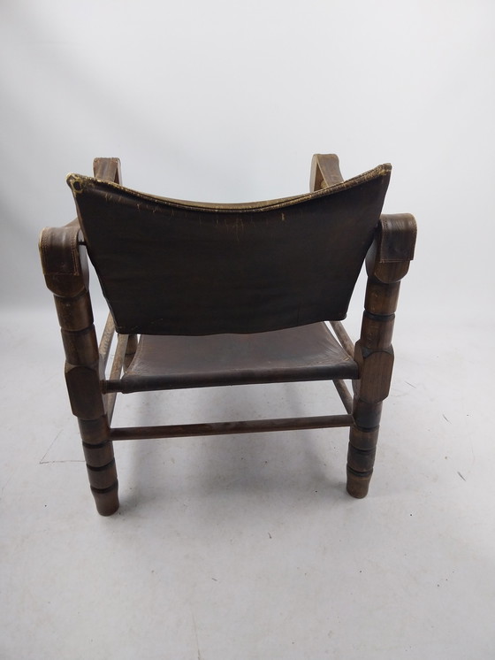 Image 1 of 1 x chaise safari en cuir marron Scandinave des années 1960